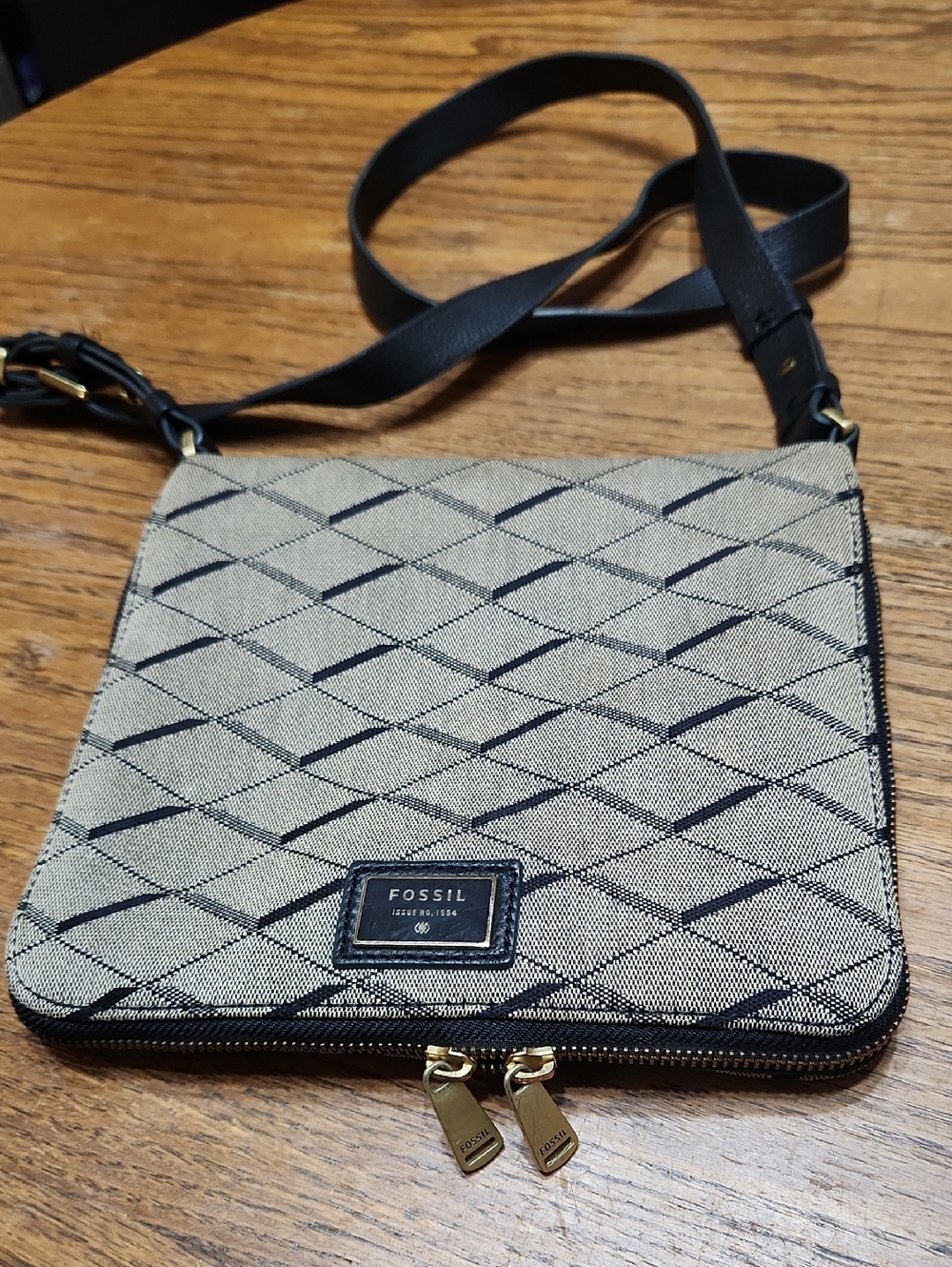 Fossil Preston Canvas Crossbody Geometric Pattern